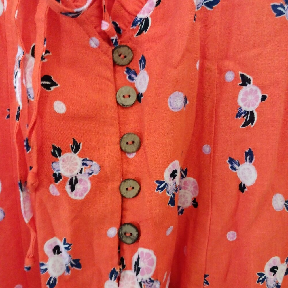Free People Like A Lady Linen Blend Mini Dress Orange Large Fruit Ruffles NWT - Picture 8 of 12